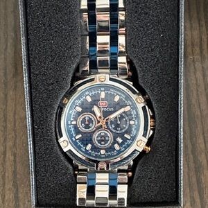 Men's Black and Silver Chronograph Watch